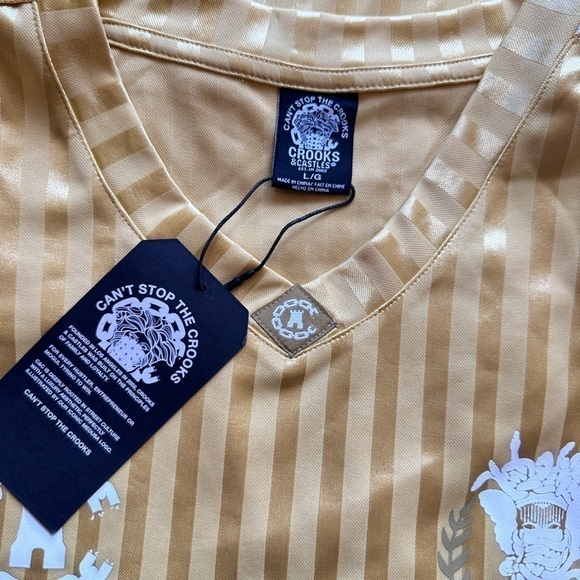 NWT Crooks & Castles Athletic Stripe Jersey in Gold - Picture 5 of 6